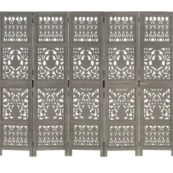 vidaXL Kamerscherm 5 panelen handgesneden 200x165 cm mangohout grijs
