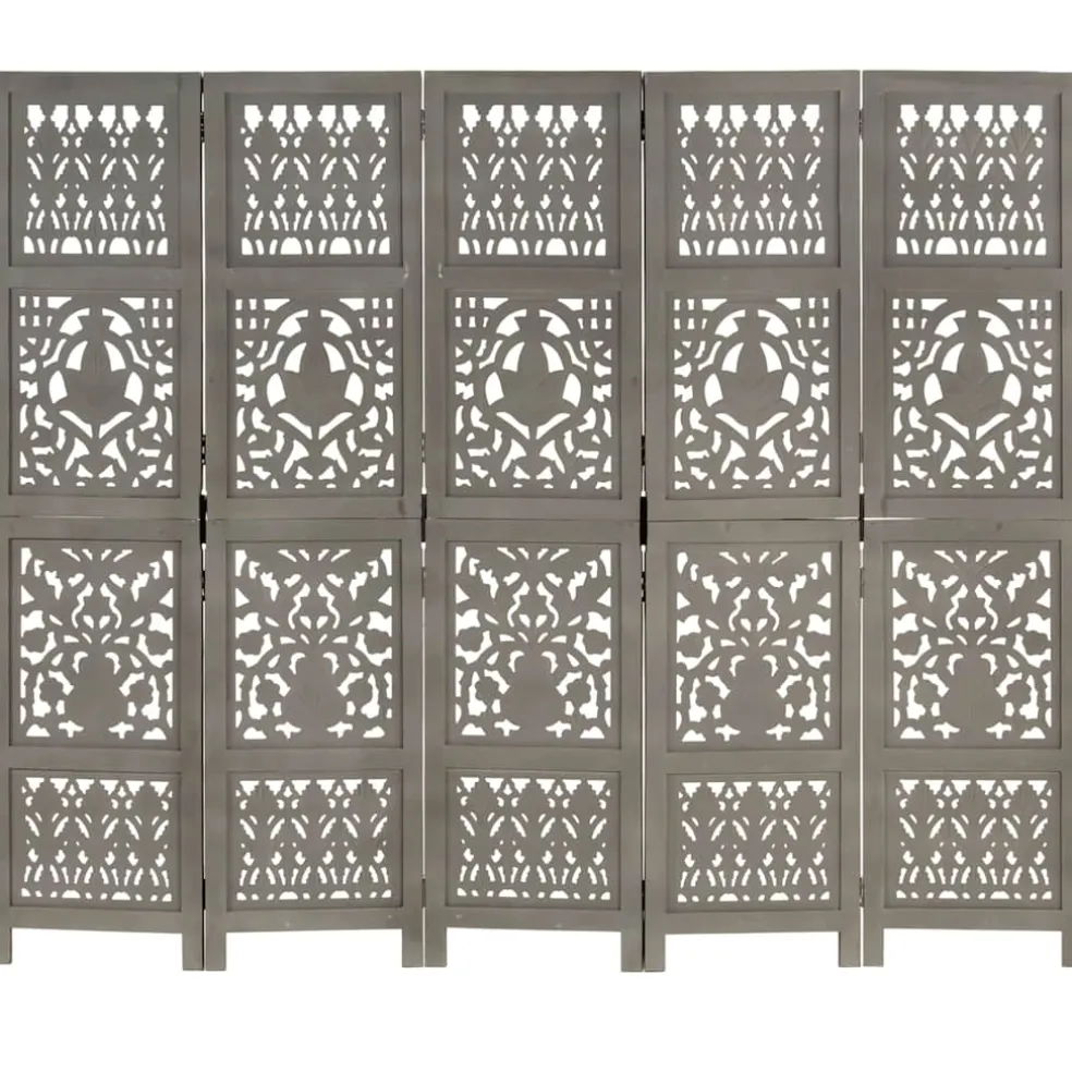 vidaXL Kamerscherm 5 panelen handgesneden 200x165 cm mangohout grijs