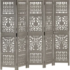 vidaXL Kamerscherm 5 panelen handgesneden 200x165 cm mangohout grijs