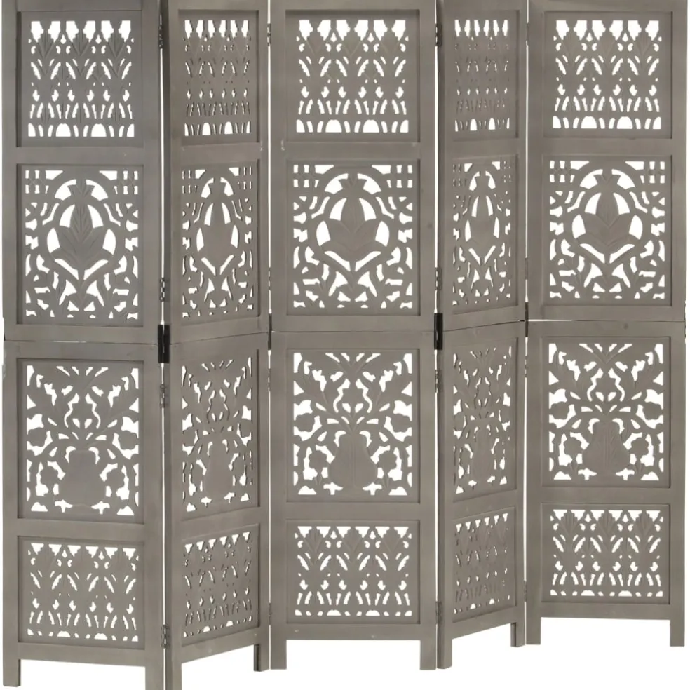 vidaXL Kamerscherm 5 panelen handgesneden 200x165 cm mangohout grijs