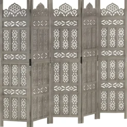vidaXL Kamerscherm 5 panelen handgesneden 200x165 cm mangohout grijs