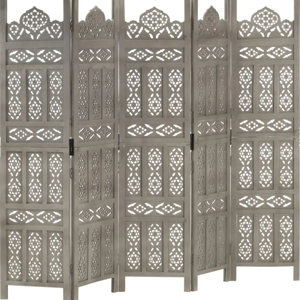 vidaXL Kamerscherm 5 panelen handgesneden 200x165 cm mangohout grijs