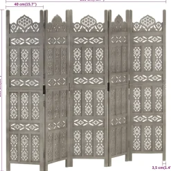 vidaXL Kamerscherm 5 panelen handgesneden 200x165 cm mangohout grijs