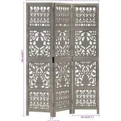 vidaXL Kamerscherm 3 panelen handgesneden 120x165 cm mangohout grijs