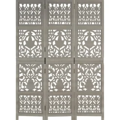 vidaXL Kamerscherm 3 panelen handgesneden 120x165 cm mangohout grijs