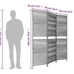 vidaXL Kamerscherm 3 panelen poly rattan zwart