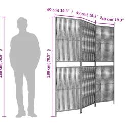 vidaXL Kamerscherm 3 panelen poly rattan grijs