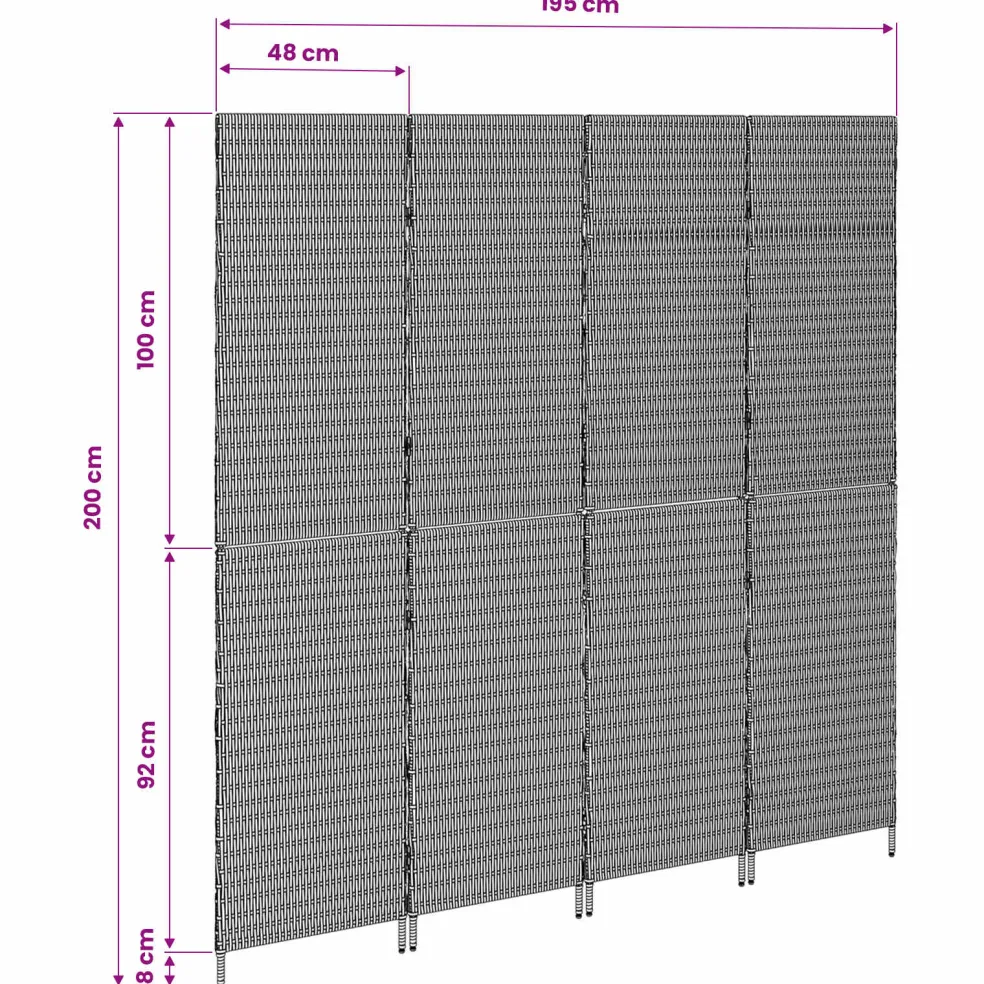 vidaXL Kamerverdeler Beige 195 x 200 cm poly rattan