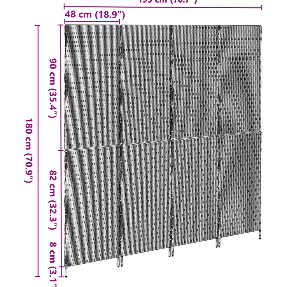 vidaXL Kamerverdeler Grijs 195 x 180 cm poly rattan