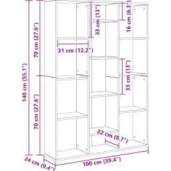 vidaXL Kamerverdeler Zwart Eiken 100 x 24 x 140 cm Bewerkt hout