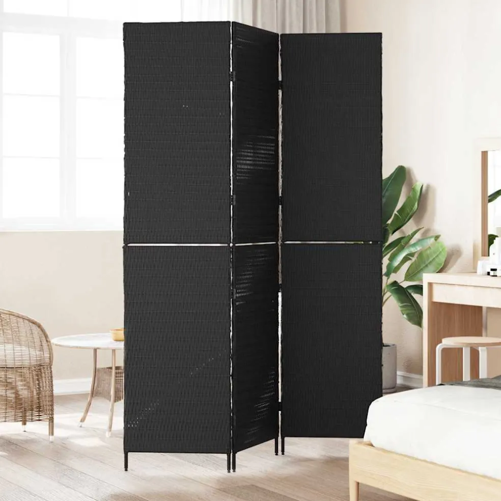 vidaXL Kamerverdeler Zwart 146 x 180 cm poly rattan