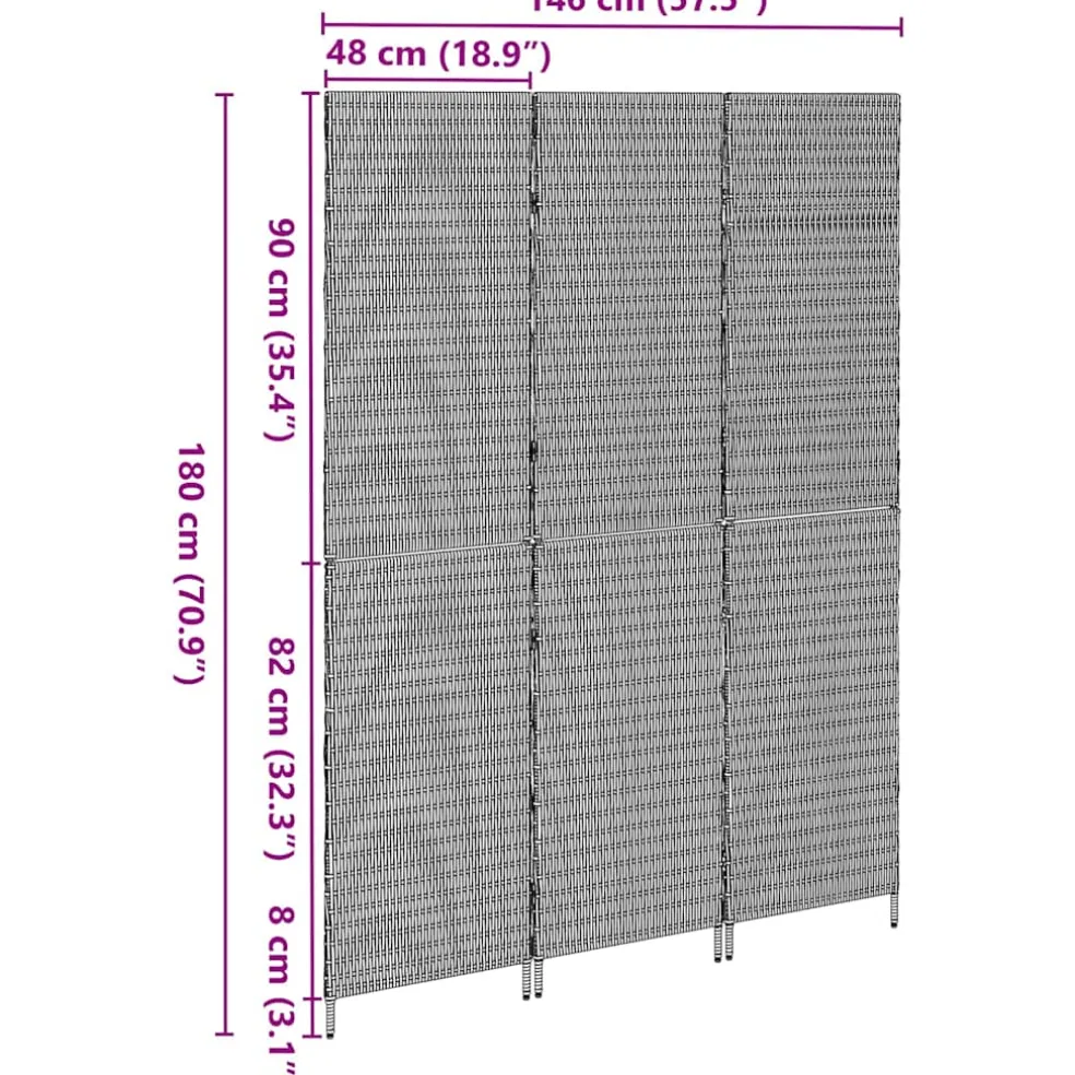 vidaXL Kamerverdeler Zwart 146 x 180 cm poly rattan