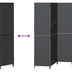vidaXL Kamerverdeler Zwart 146 x 180 cm poly rattan