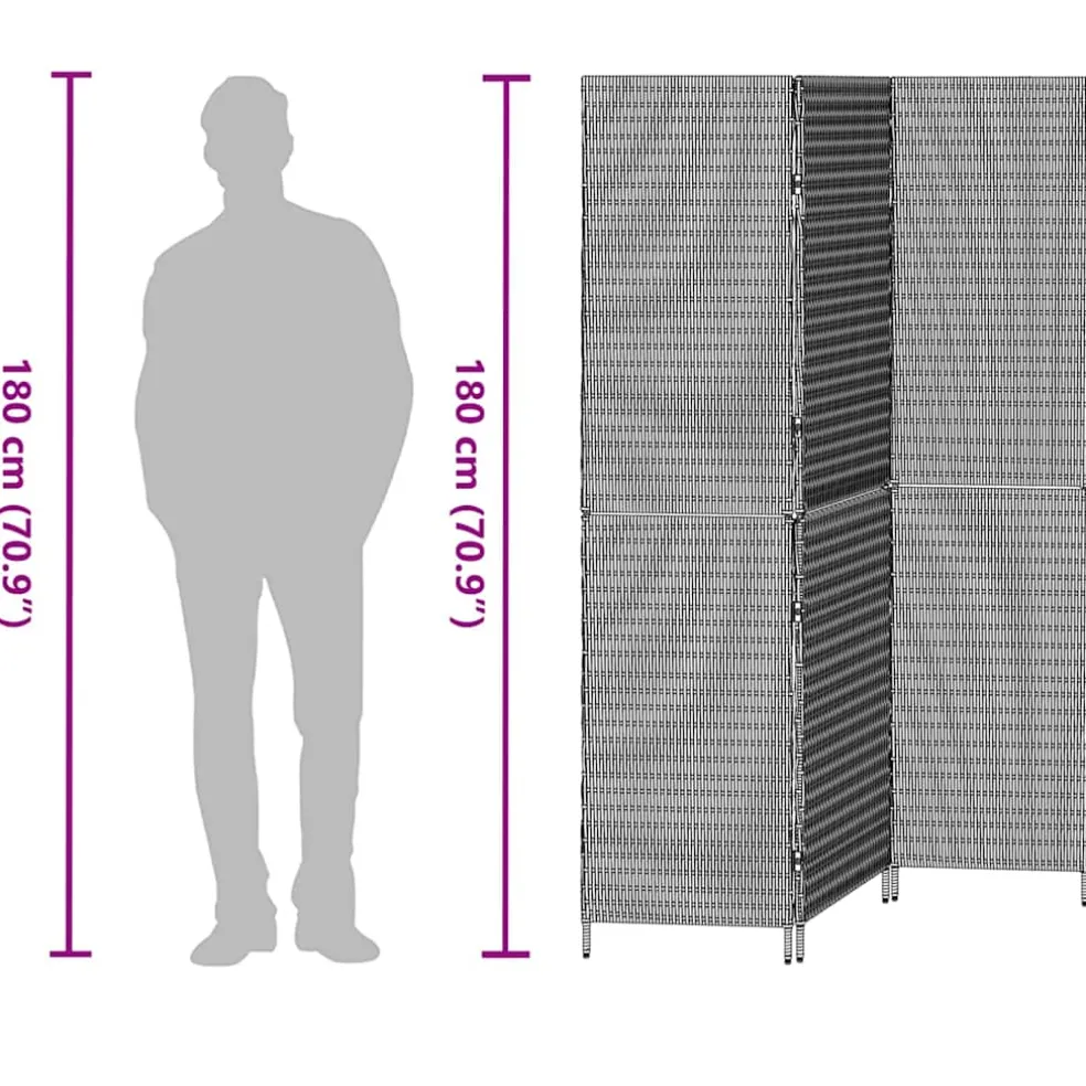 vidaXL Kamerverdeler Zwart 146 x 180 cm poly rattan