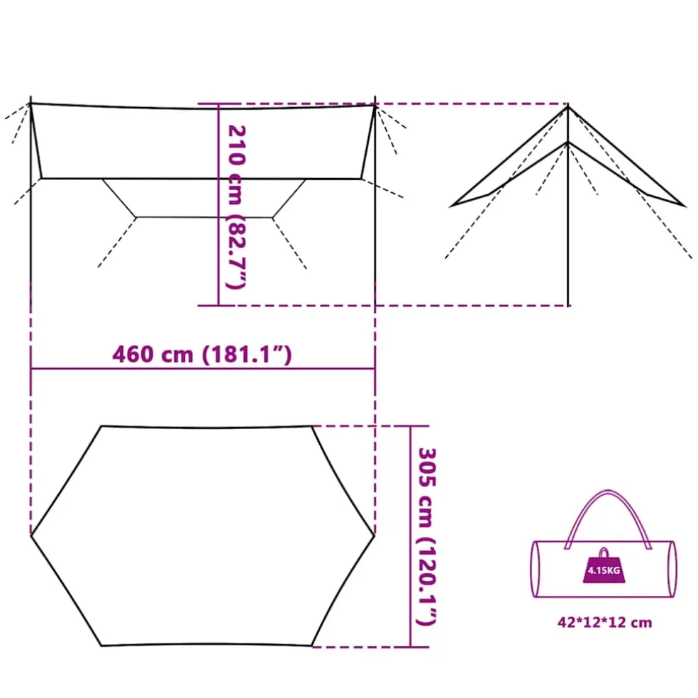 vidaXL Kampeerluifel waterdicht 460x305x210 cm groen