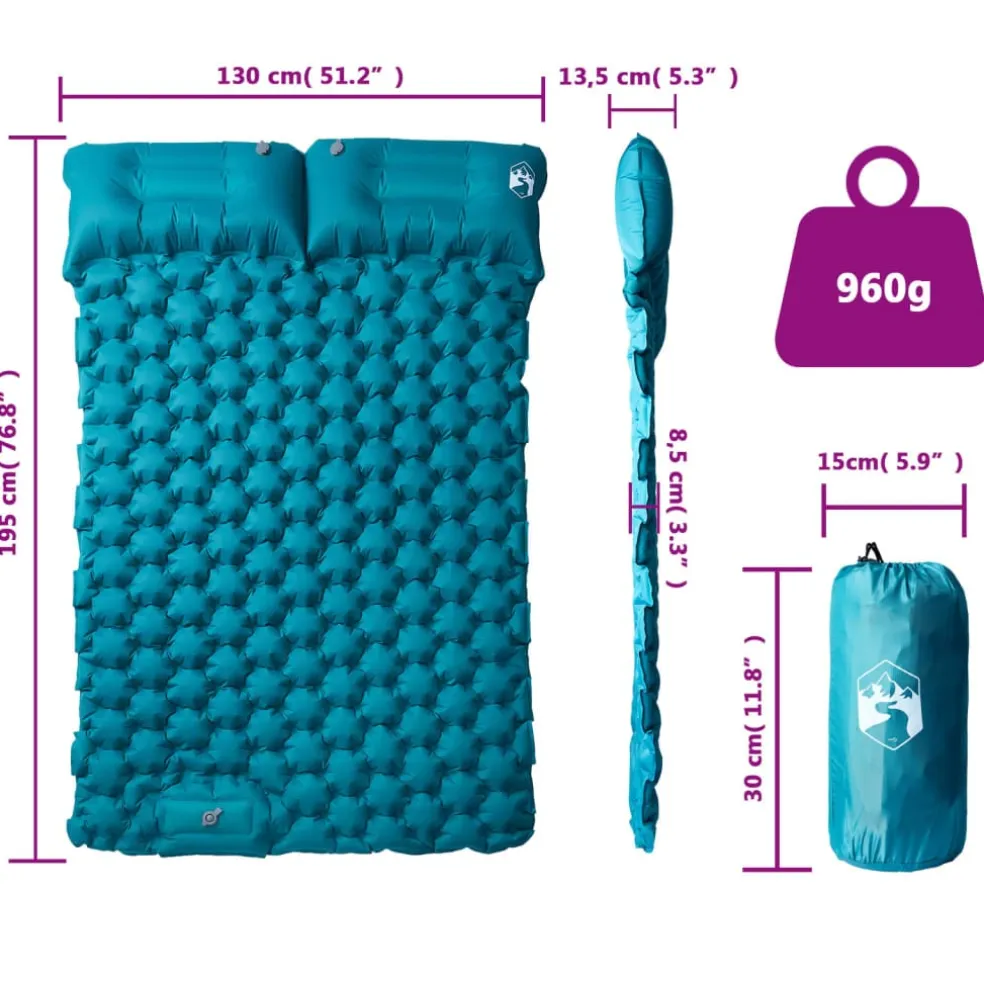 vidaXL Kampeermatras met kussens zelfopblazend 2-persoons blauw
