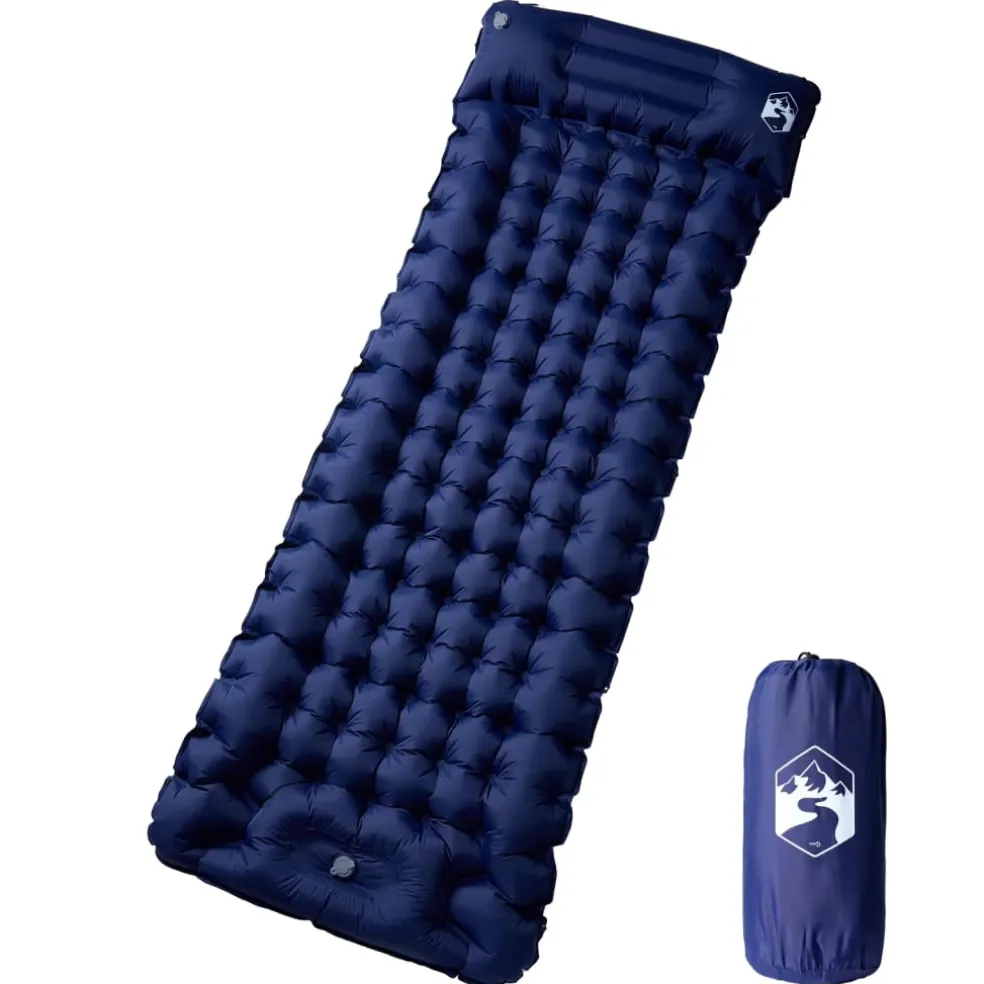 vidaXL Kampeermatras met kussen zelfopblazend 1-persoons marineblauw