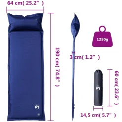 vidaXL Kampeermatras met kussen zelfopblazend 1-persoons marineblauw