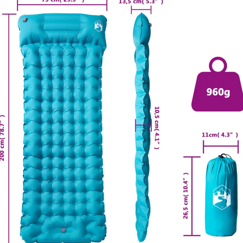 vidaXL Kampeermatras met kussen zelfopblazend 1-persoons blauw