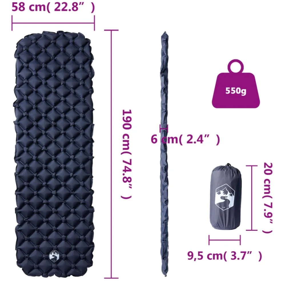 vidaXL Kampeermatras opblaasbaar 190x58x6 cm 1- persoons grijs