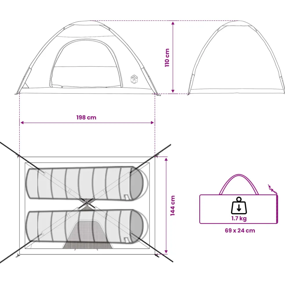 vidaXL Kamperen tent 2-persoons Legergroen