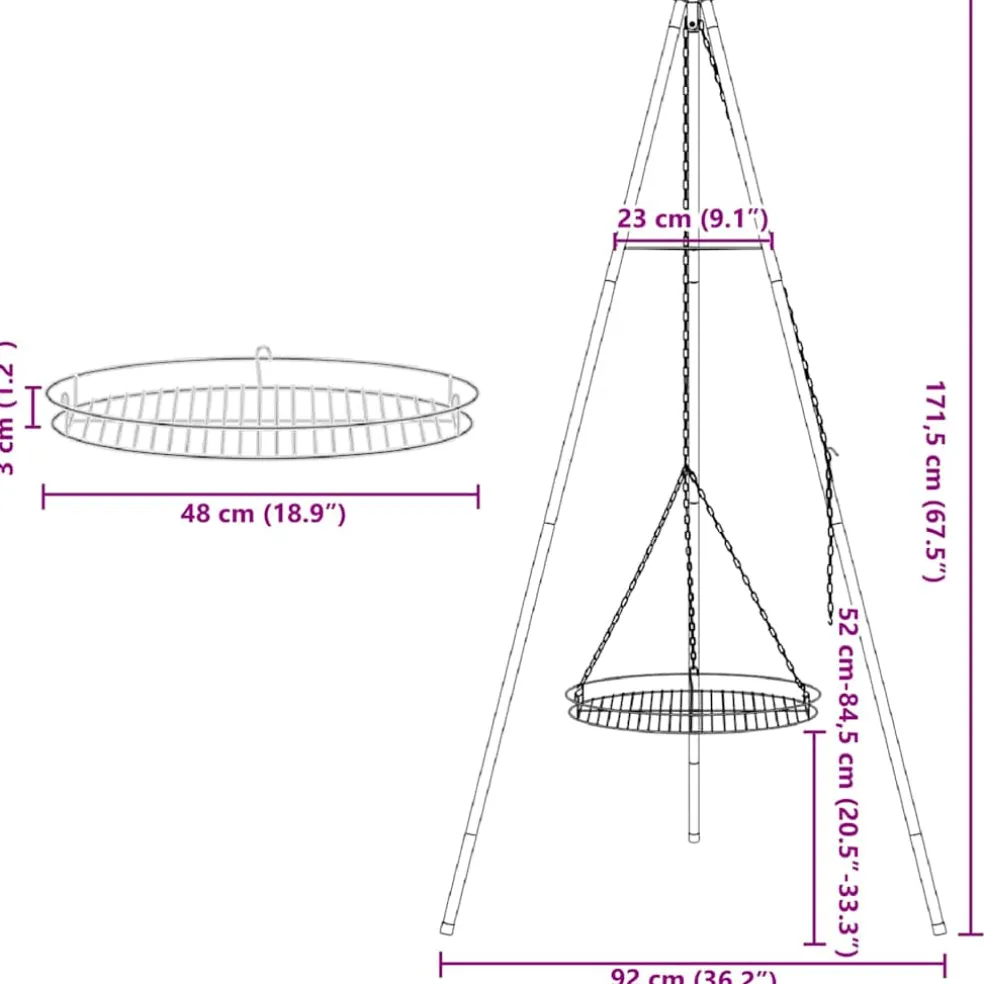 vidaXL Kampvuur tripod 2 st Zwart Staal