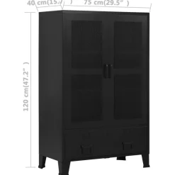 vidaXL Kantoorkast met gaasdeuren industrieel 75x40x120 cm staal zwart