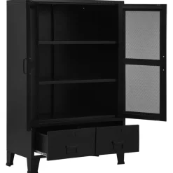 vidaXL Kantoorkast met gaasdeuren industrieel 75x40x120 cm staal zwart