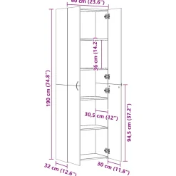 vidaXL Kantoorkast 60x32x190 cm bewerkt hout wit