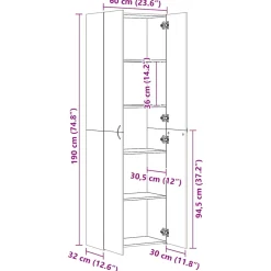 vidaXL Kantoorkast 60x32x190 cm bewerkt hout gerookt eikenkleurig