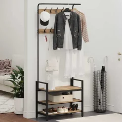 vidaXL Kapstok Artisanaal eiken 75 x 34 x 184 cm Bewerkt hout