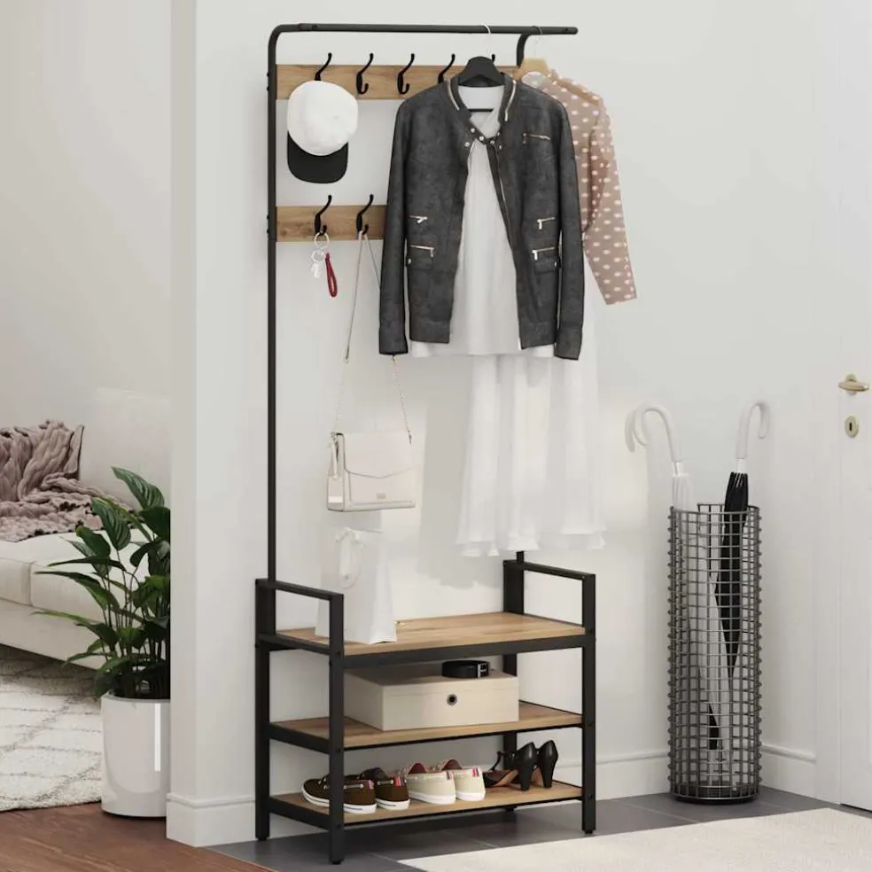 vidaXL Kapstok Artisanaal eiken 75 x 34 x 184 cm Bewerkt hout