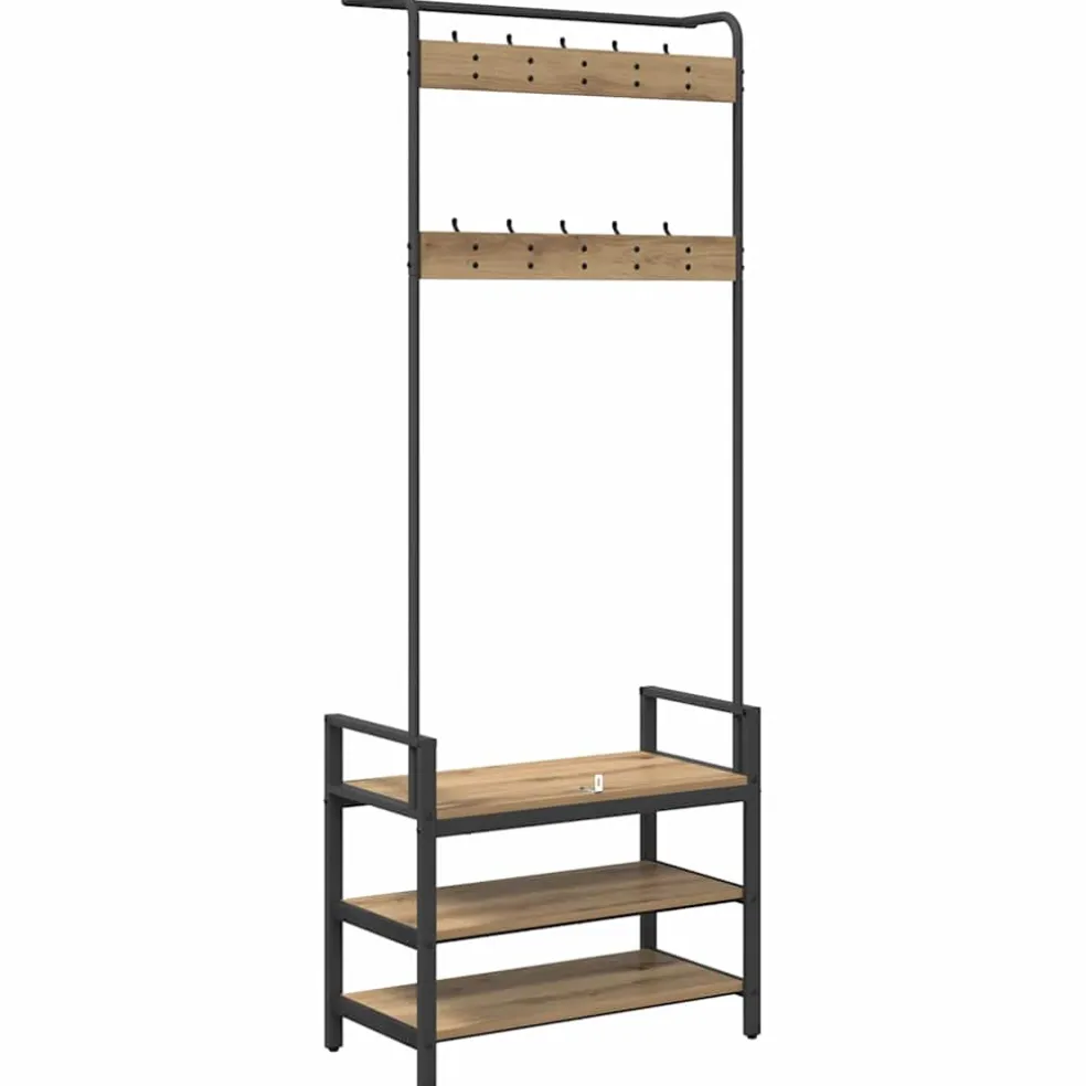 vidaXL Kapstok Artisanaal eiken 75 x 34 x 184 cm Bewerkt hout