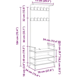 vidaXL Kapstok Artisanaal eiken 75 x 34 x 184 cm Bewerkt hout