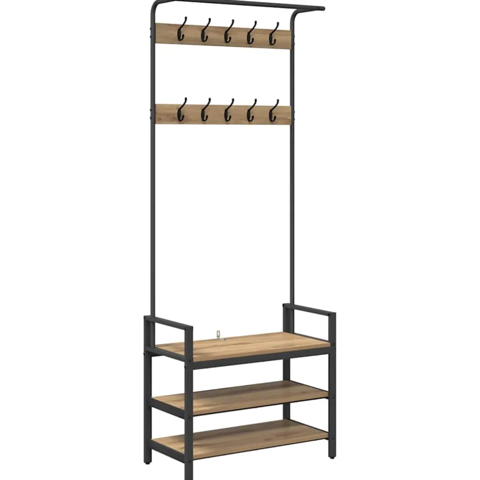 vidaXL Kapstok Artisanaal eiken 75 x 34 x 184 cm Bewerkt hout