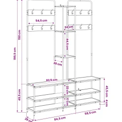 vidaXL Kapstok met schoenenbank Grijs Sonoma 143 x 30 x 199,5 cm