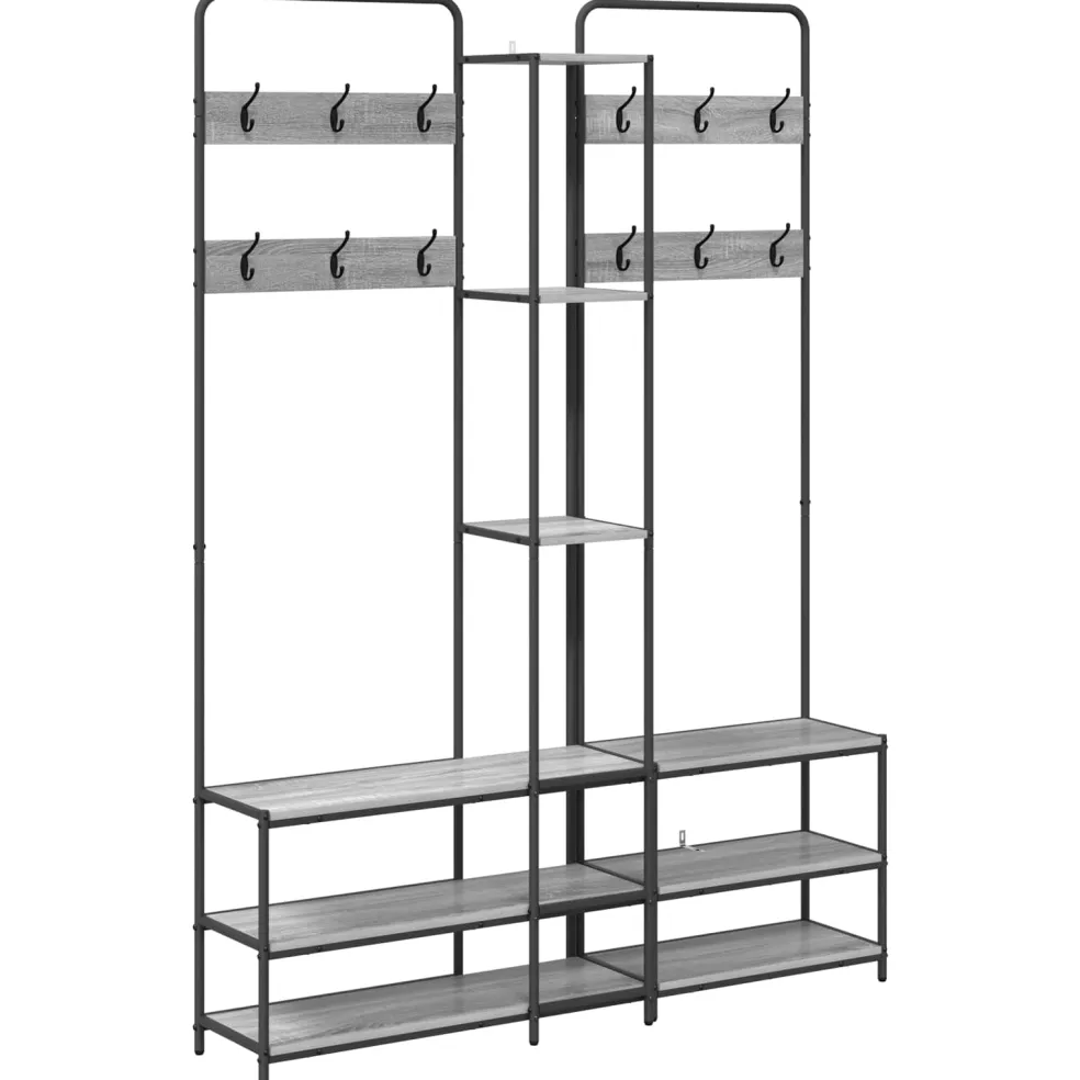 vidaXL Kapstok met schoenenbank Grijs Sonoma 143 x 30 x 199,5 cm