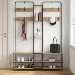vidaXL Kapstok met schoenenbank Artisanaal eiken 143 x 30 x 199,5 cm