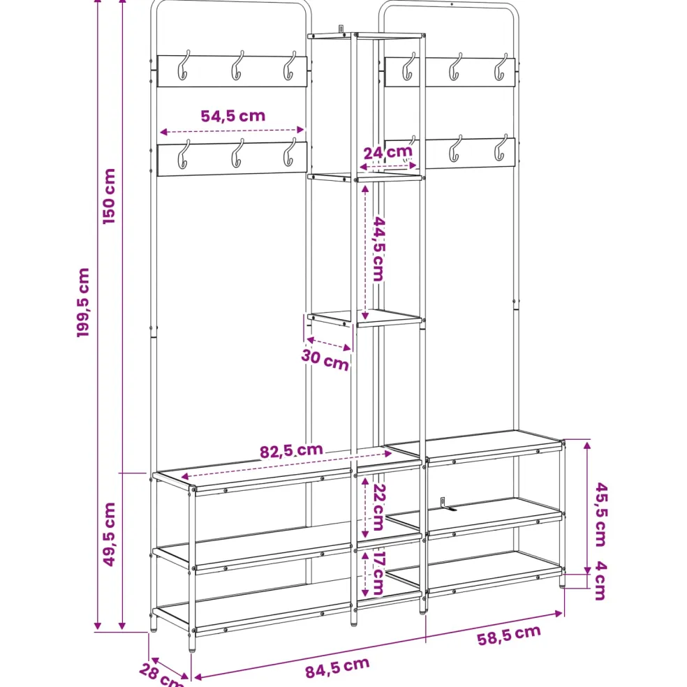 vidaXL Kapstok met schoenenbank Artisanaal eiken 143 x 30 x 199,5 cm