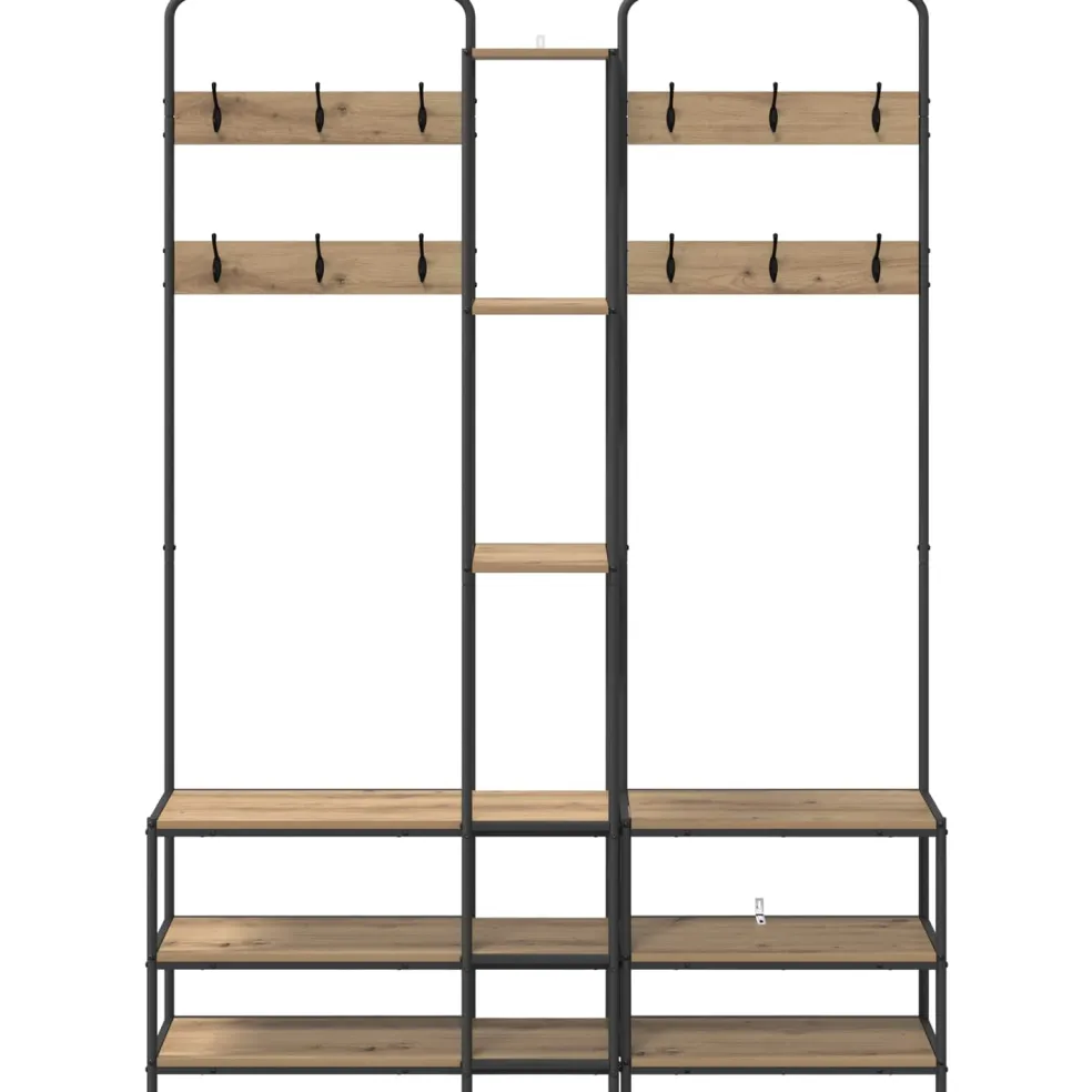 vidaXL Kapstok met schoenenbank Artisanaal eiken 143 x 30 x 199,5 cm