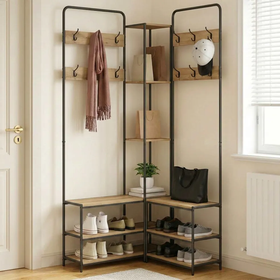 vidaXL Kapstok met schoenenbank Artisanaal eiken 143 x 30 x 199,5 cm