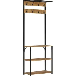 vidaXL Kapstok met schoenenrek 68x30x182 cm massief ruw mangohout