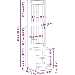 vidaXL Kapstok SANDNES 45x40x159,5 cm massief grenenhout