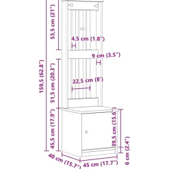 vidaXL Kapstok SANDNES 45x40x159,5 cm massief grenenhout