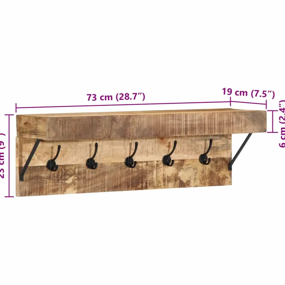 vidaXL Kapstok Wandgemonteerd Bruin 73 x 19 x 23 cm Massief mangohout