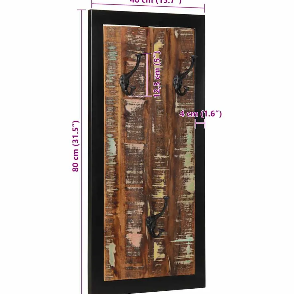 vidaXL Kapstok 40x2x80 cm massief gerecycled hout meerkleurig