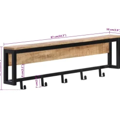 vidaXL Kapstok 87x10x27 cm massief ruw mangohout