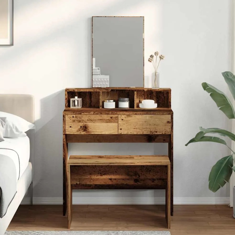 vidaXL Kaptafelkruk 70x35x45 cm bewerkt hout oud houtkleurig