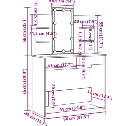 vidaXL Kaptafel met LED-verlichting 96x40x142 cm wit