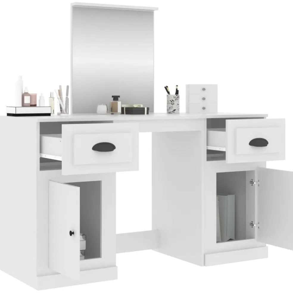 vidaXL Kaptafel met spiegel 130x50x132,5 cm wit